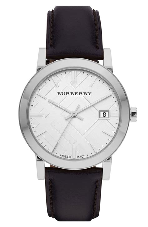 Burberry Check Stamped Round Dial Watch 